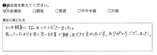 思っていたよりも早く良い結果で解決でき良かったです