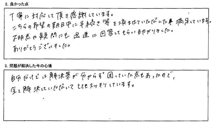 不明点や疑問にも迅速に回答してもらい助かりました