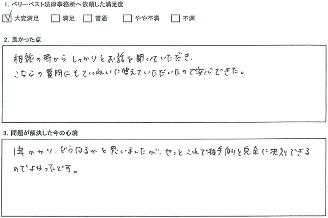 しっかりとお話を聞いていただき、こちらの質問にもていねいに答えていただいたので安心できた